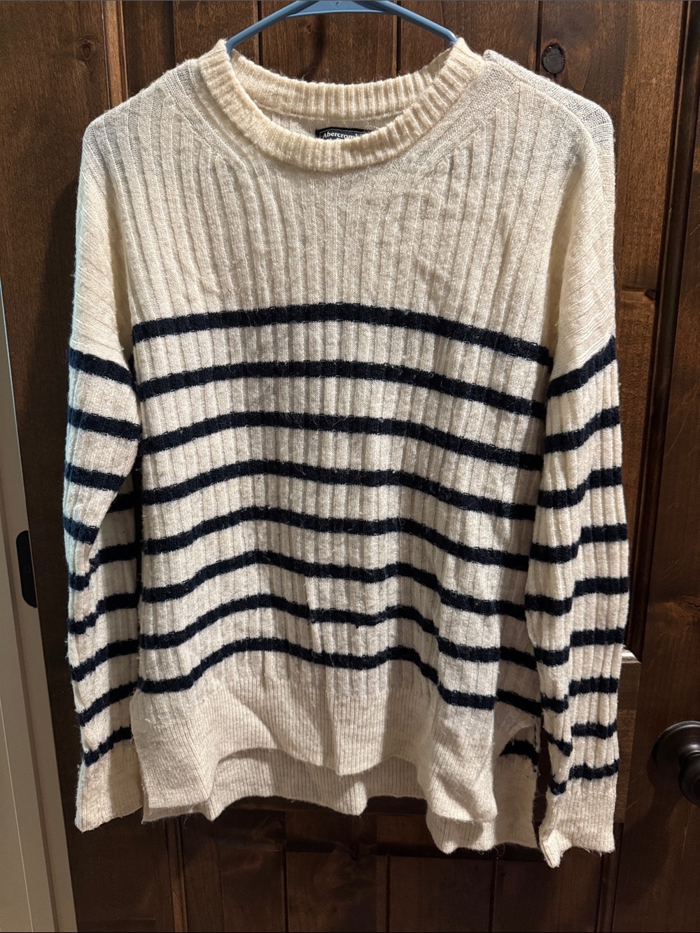 Abercrombie & Fitch Cream Sweater with Navy Stripes